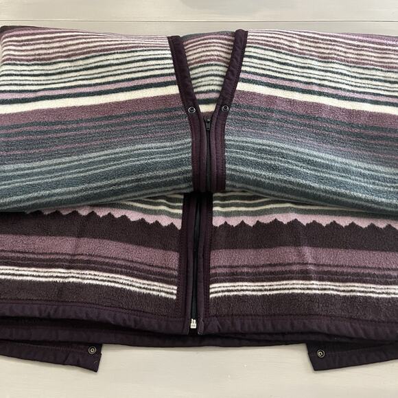 Vintage Biederlack Blanket Cuddle Wrap Soft Snap Button Zip Purple Green Gray - Picture 5 of 9